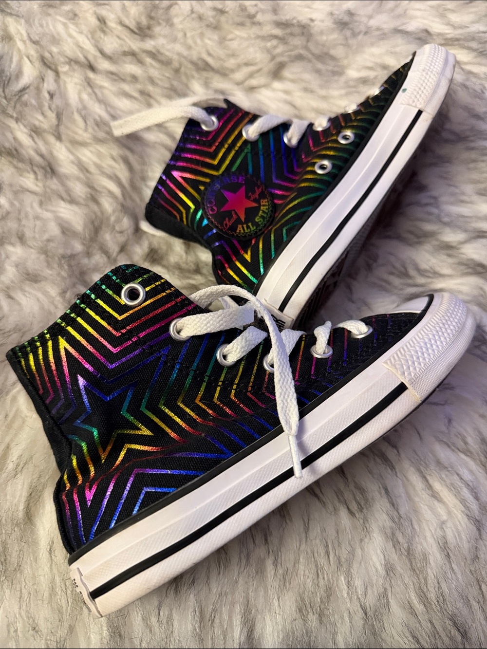 Converse Kids Black High-Top Sneakers with Rainbow Chevron Lines